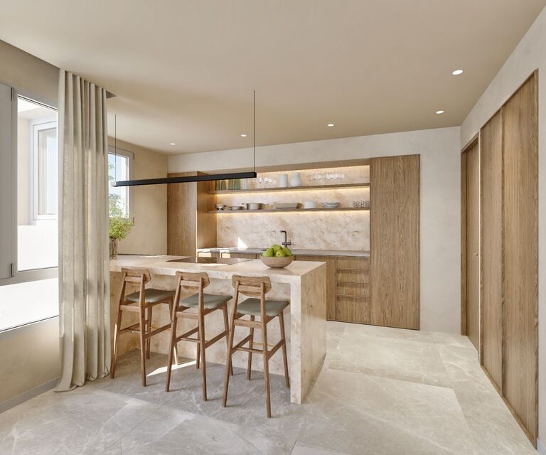 Designer Apartment in Bonanova with Harbour Views, Terrace Fireplace & Pool