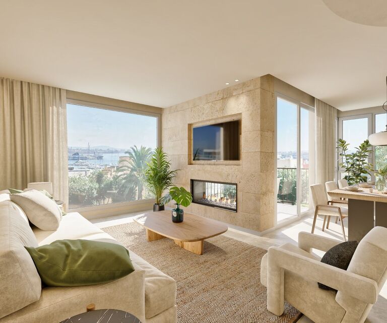 Designer Apartment in Bonanova with Harbour Views, Terrace Fireplace & Pool